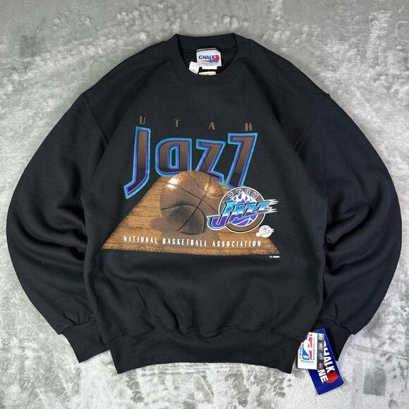 Deadstock Vintage 80’sChalk Line Utah Jazz Black Pull over Sweatshirt Men’s M